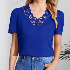 Blusa unicolor ribete en abanico con abertura