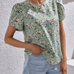 Blusa con estampado floral manga tulipán