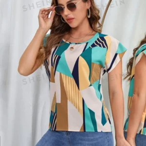 Blusa con estampado geométrico de manga murciélago