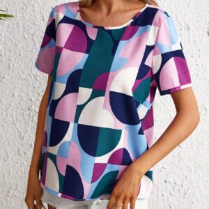 Blusa con estampado geométrico de cuello redondo