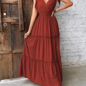 VCAY Vestido de hombros con cordón bajo a capas