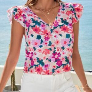 VCAY Blusa con estampado floral ribete con fruncido