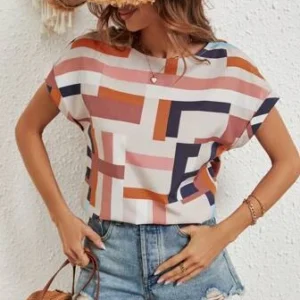 Blusa con estampado geométrico de manga murciélago