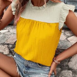LUNE Blusa de color combinado de cuello con fruncido de espalda con abertura de ojo