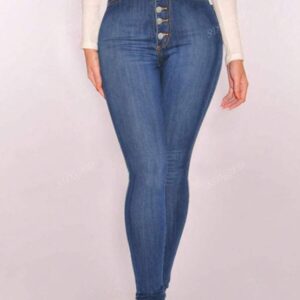 Pantalones ajustados y delgados de ajuste casual con cierre de botones para mujeres