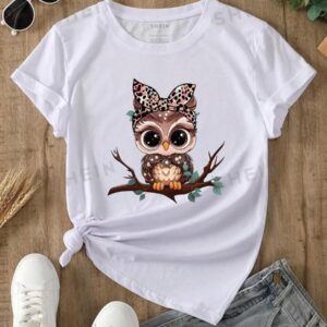 EZwear Camiseta búho de dibujos animados con estampado
