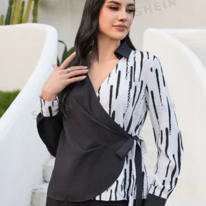 Mulvari Camisa De Manga Larga Con Bloques De Color A Rayas Para Mujer
