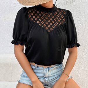 LUNE Camisa Con Cuello Levantado Y Encaje De Patchwork Para Mujer