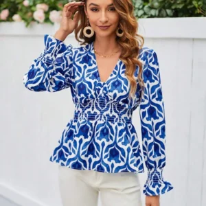 VCAY Blusa De Manga Larga Con Estampado Floral Para Mujer