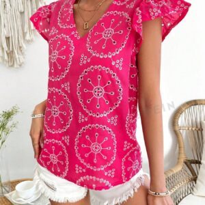 VCAY Blusa Con Adornos De Encaje Con Bordado Recortado Hueco