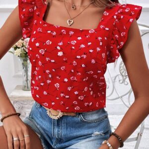 VCAY Camiseta De Manga Corta Para Mujer Con Cuello Cuadrado Estilo Vacacional