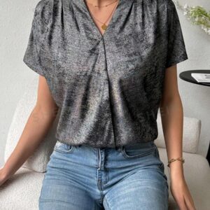 Essnce Camisa Casual Suelta De Manga Corta Con Cuello En V