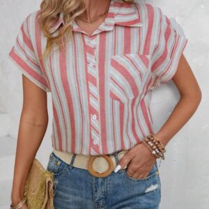 VCAY Camisa A Rayas De Manga Murciélago Para Mujer