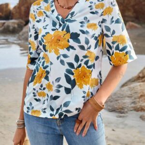 ROSE Camisa De Verano Para Mujer Con Estilo De País Y Estampado De Flores