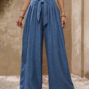 Clasi Pantalones De Pierna Ancha De Moda Para Mujer Con Detalle De Lazo