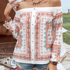 VCAY Camisa Con Hombros Descubiertos Y Diseño Impreso De Ubicación