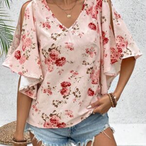 VCAY Blusa estampada con cuello en V para mujer ideal para vacaciones