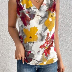 Clasi Blusa Sin Mangas Con Cuello En V Y Estampado Completo