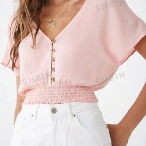 Essnce Camisa casual de verano de mujer con botones y mangas con hombros caídos
